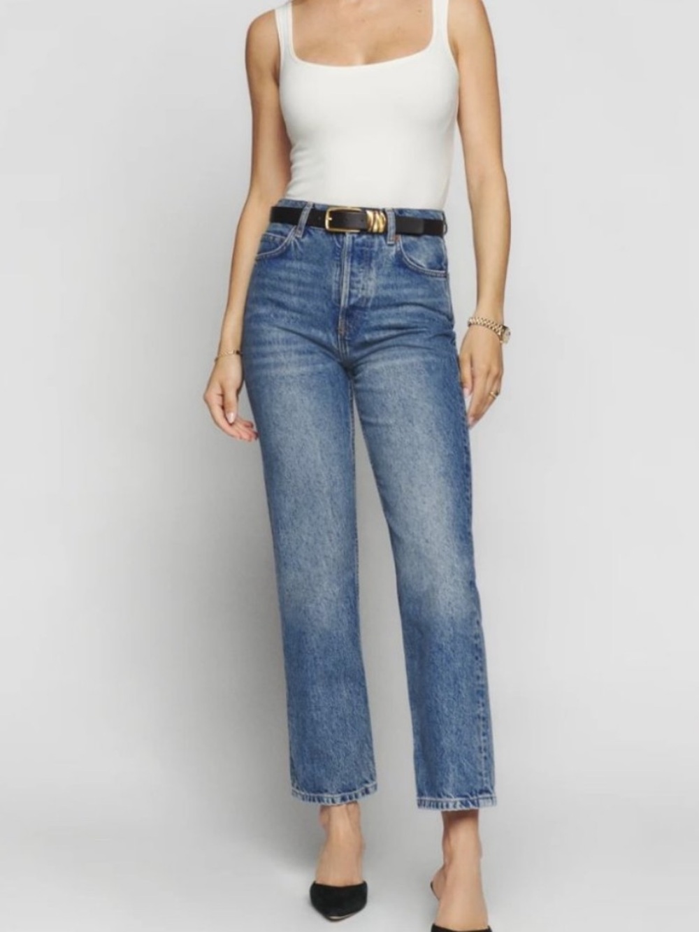 Reformation Cynthia High Rise Straight Cropped Jeans in Colorado Wash Sz 24
